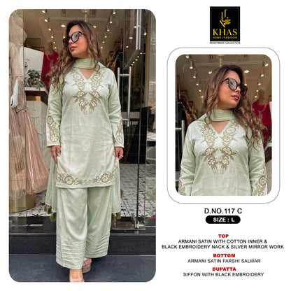 D No 117 Khas Armani Satin Pakistani Readymade Suits Wholesale