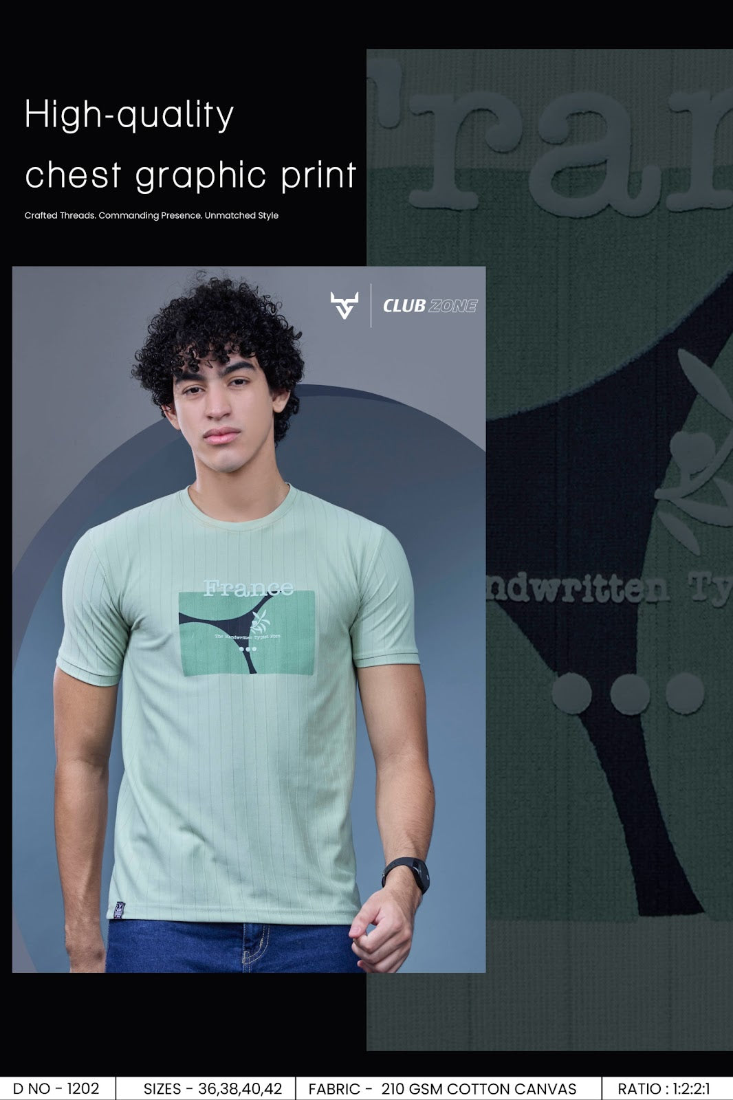 D No 1202 Club Zone Cotton Canvas Mens Tshirts Supplier
