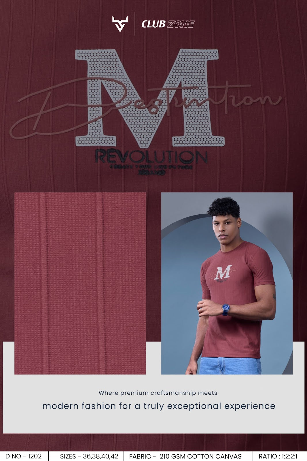 D No 1202 Club Zone Cotton Canvas Mens Tshirts Supplier