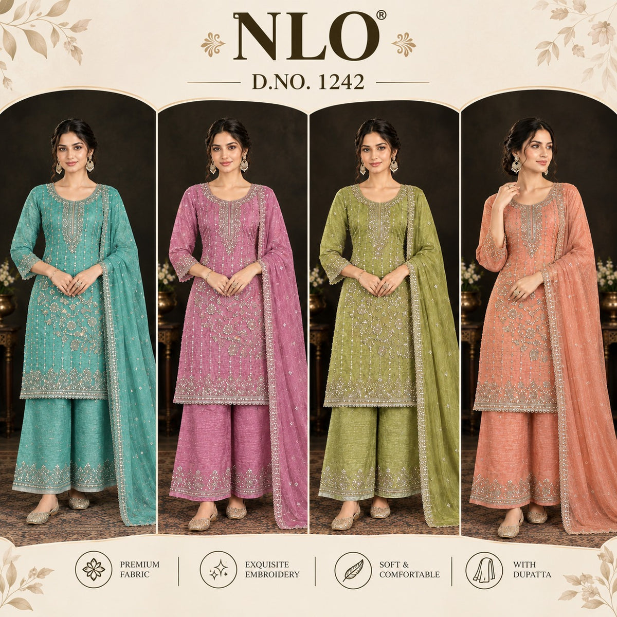 D No 1242 Nlo Salsa Readymade Plazzo Style Suits Wholesale
