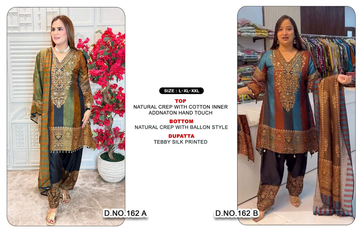 D No 162 Ab Khas Natural Crape Pakistani Readymade Suits Wholesale