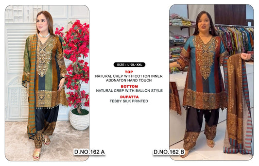 D No 162 Ab Khas Natural Crape Pakistani Readymade Suits Wholesale
