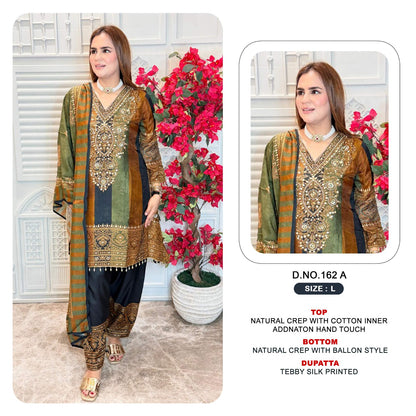 D No 162 Ab Khas Natural Crape Pakistani Readymade Suits Wholesale