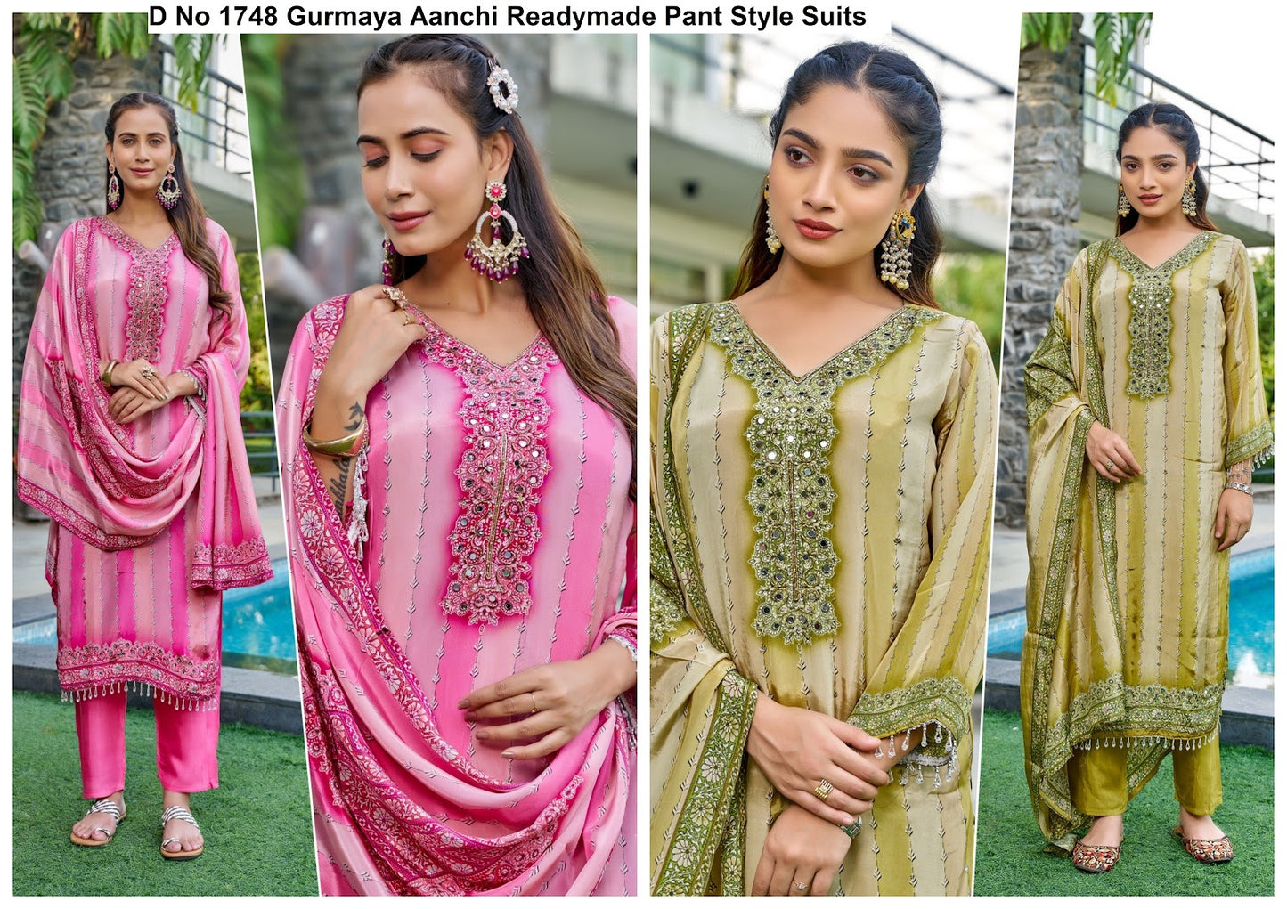 D No 1748 Gurmaya Aanchi Pure Crape Readymade Pant Style Suits Exporter