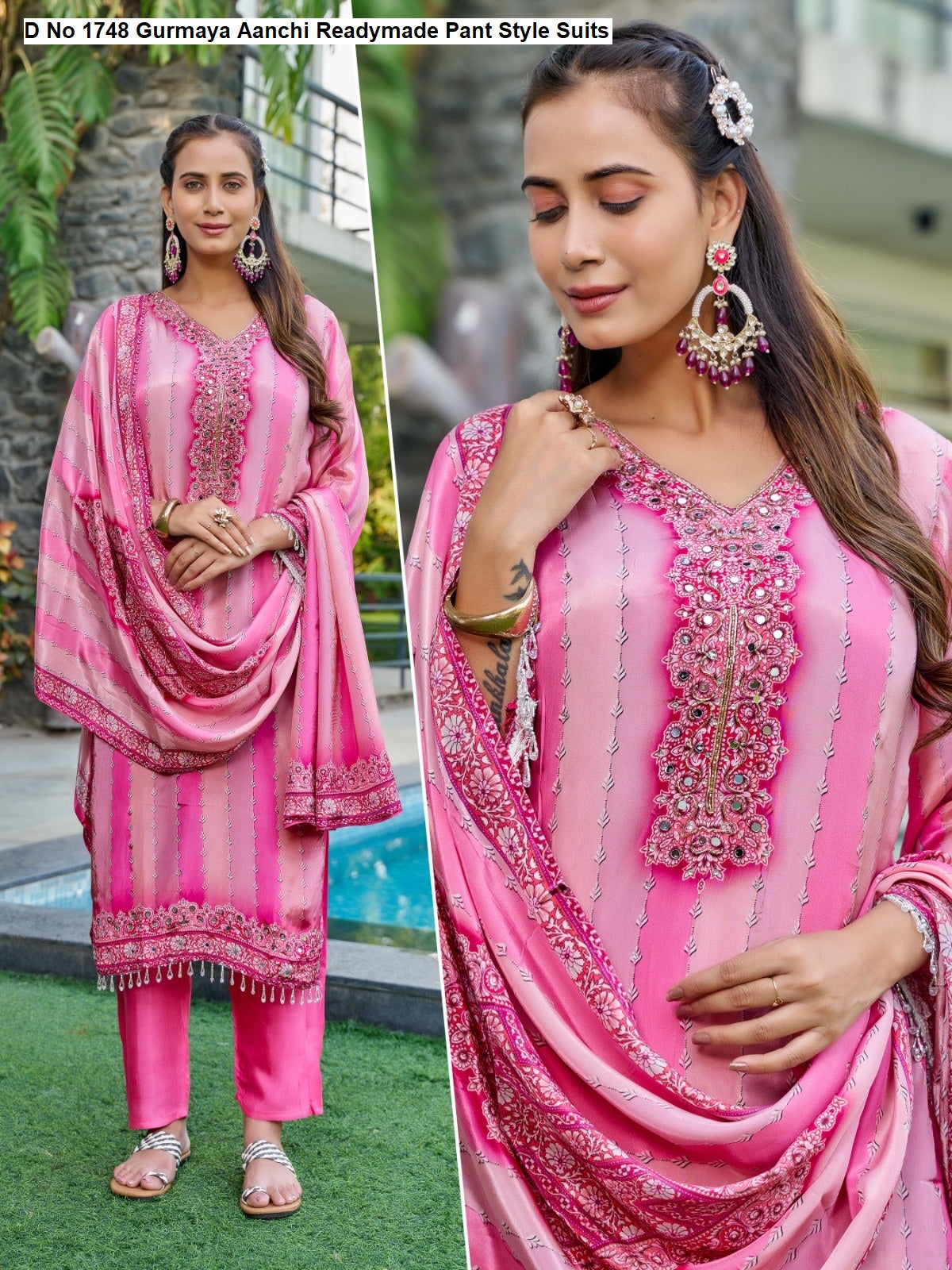 D No 1748 Gurmaya Aanchi Pure Crape Readymade Pant Style Suits Exporter