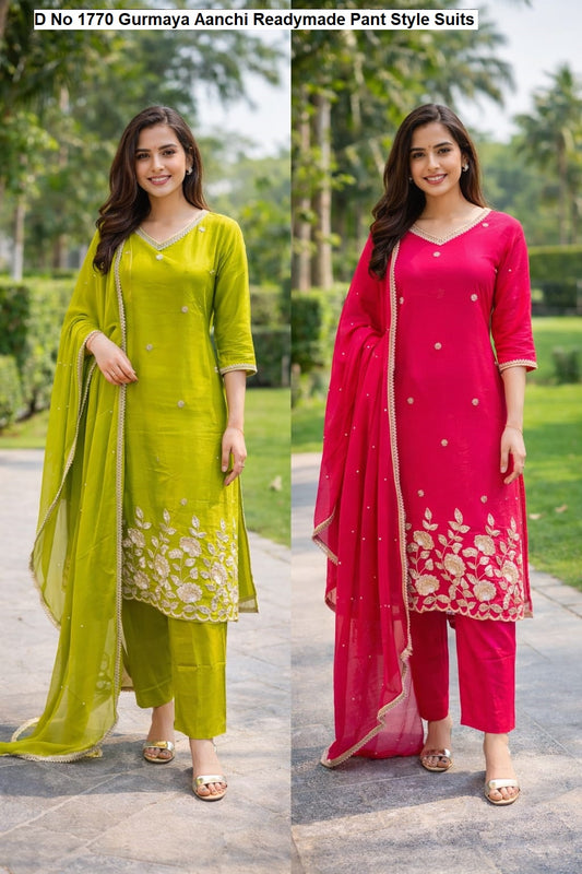 D No 1770 Gurmaya Aanchi Crape Readymade Pant Style Suits Exporter