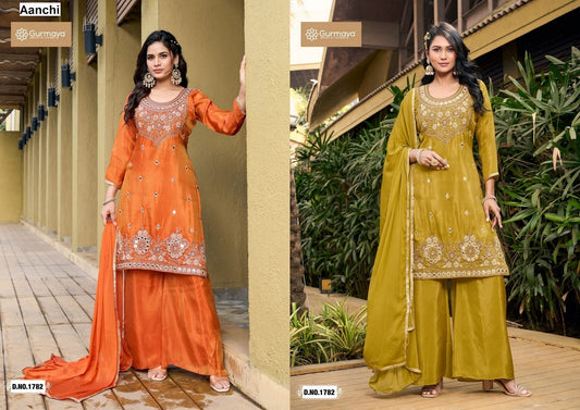 D No 1782 Gurmaya Aanchi Tissue Shimmer Readymade Plazzo Style Suits Supplier Gujarat