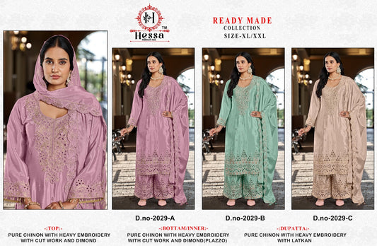D No 2029 Hessa Pure Chinnon Pakistani Readymade Suits Wholesaler India
