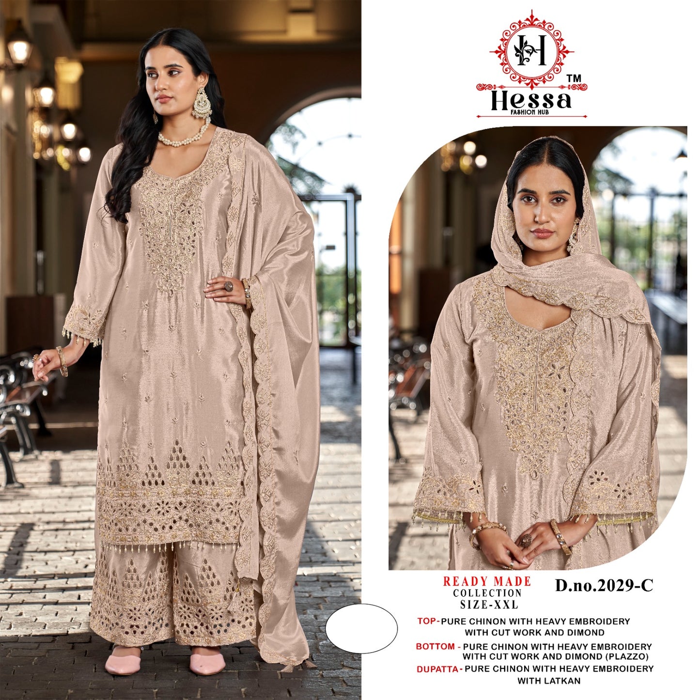 D No 2029 Hessa Pure Chinnon Pakistani Readymade Suits Wholesaler India