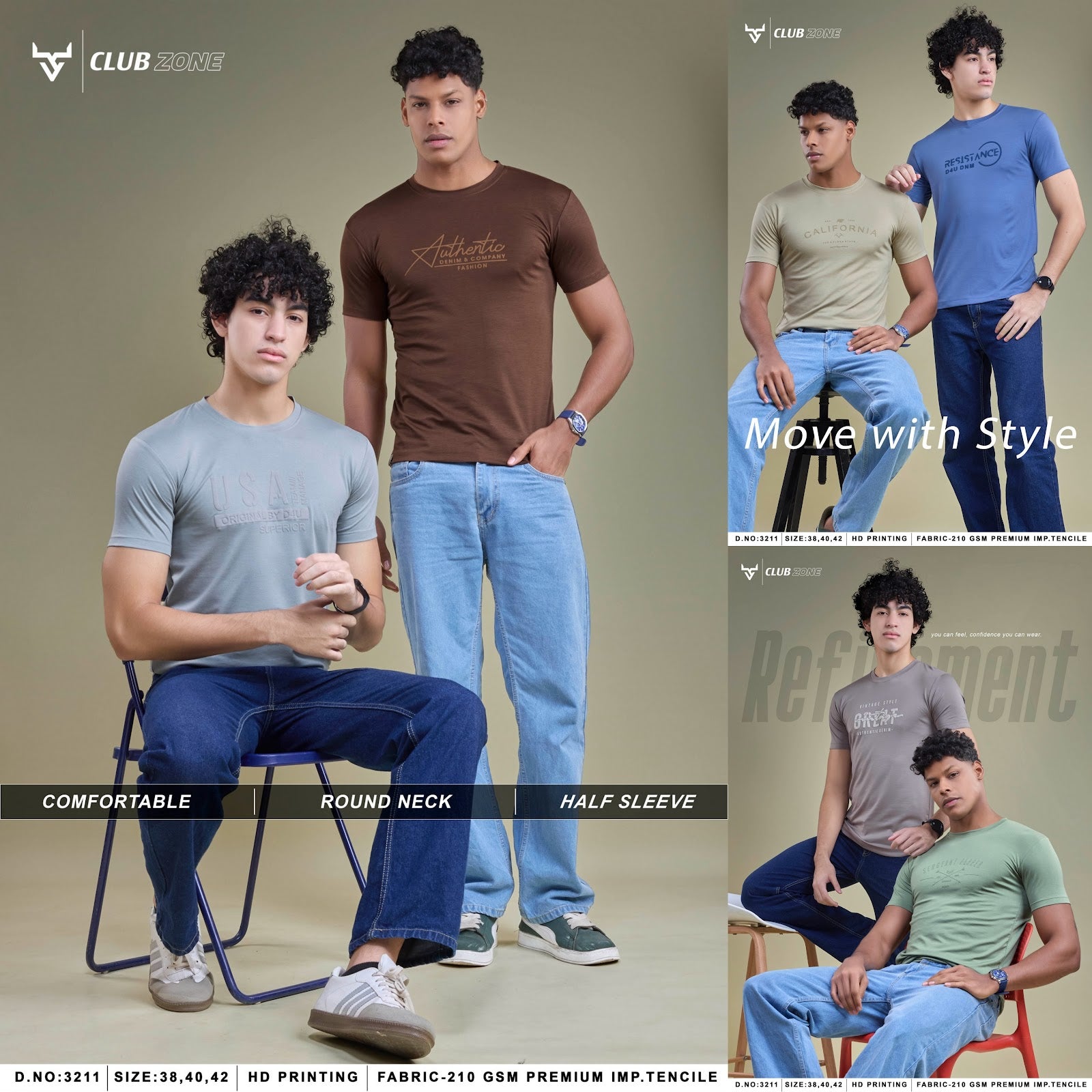 D No 3211 Club Zone Tencil Lycra Mens Tshirts Manufacturer