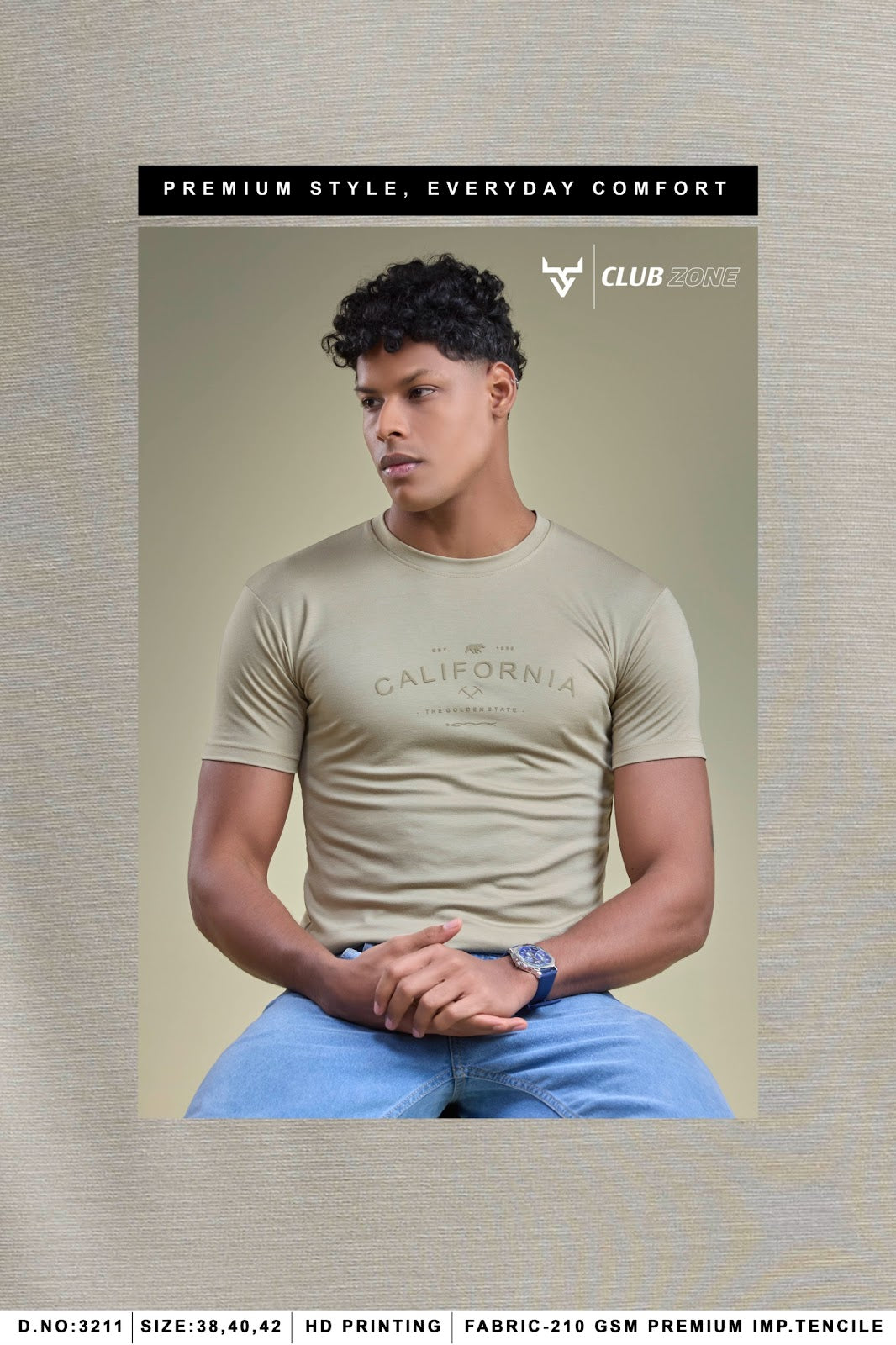 D No 3211 Club Zone Tencil Lycra Mens Tshirts Manufacturer