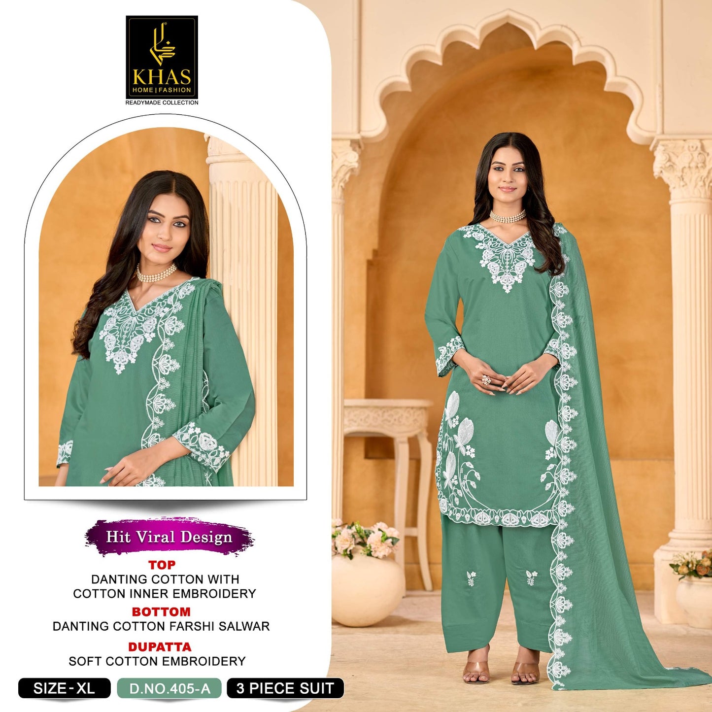 D No 405 Khas Cotton Pakistani Readymade Suits Wholesaler