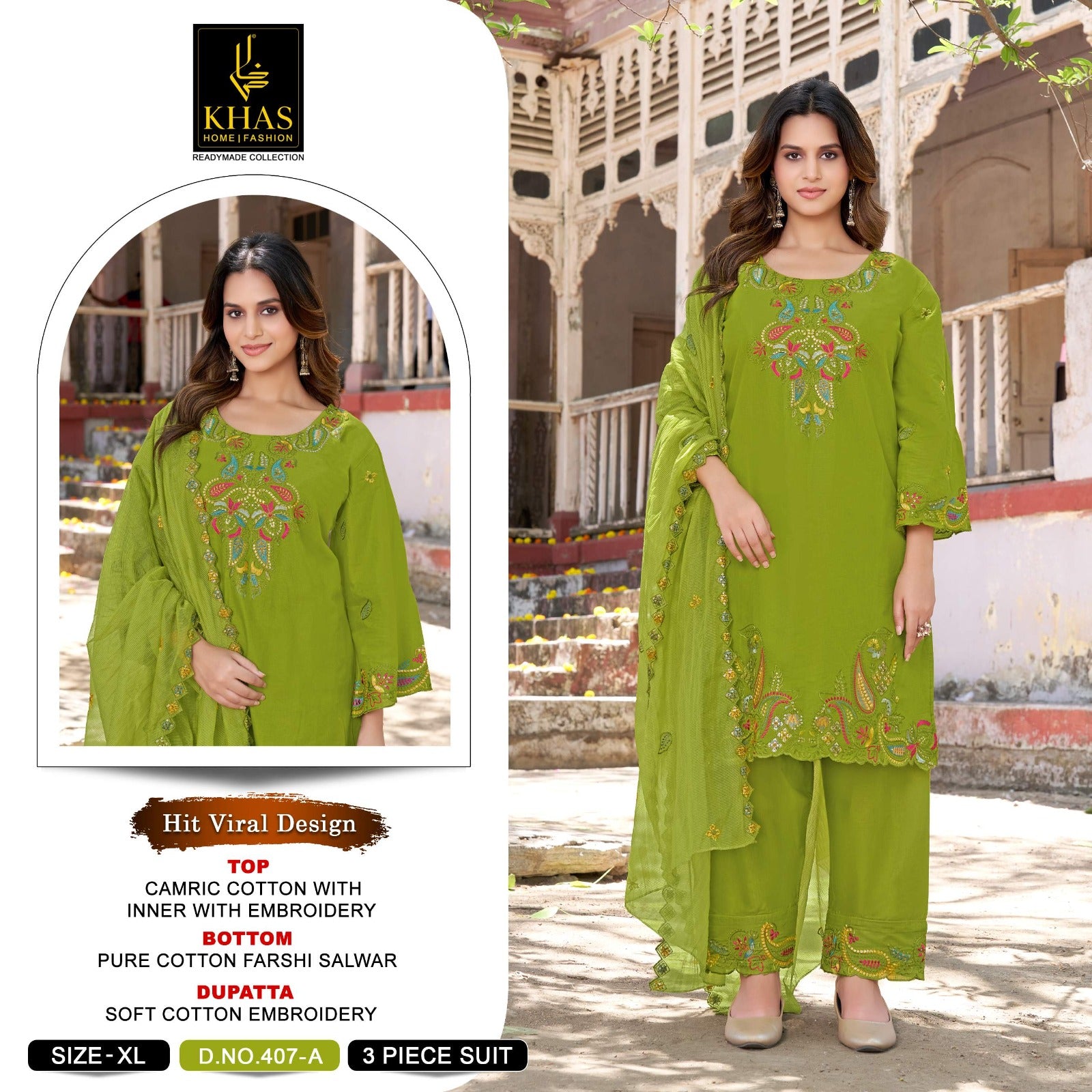 D No 407 Abcd Khas Cambric Cotton Pakistani Readymade Suits Wholesale Rate