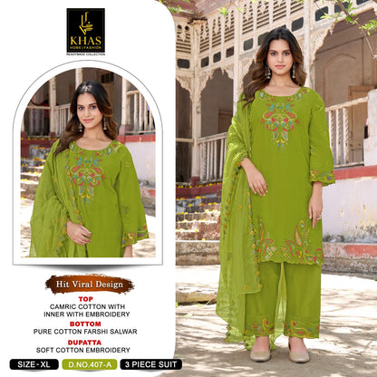D No 407 Abcd Khas Cambric Cotton Pakistani Readymade Suits Wholesale Rate