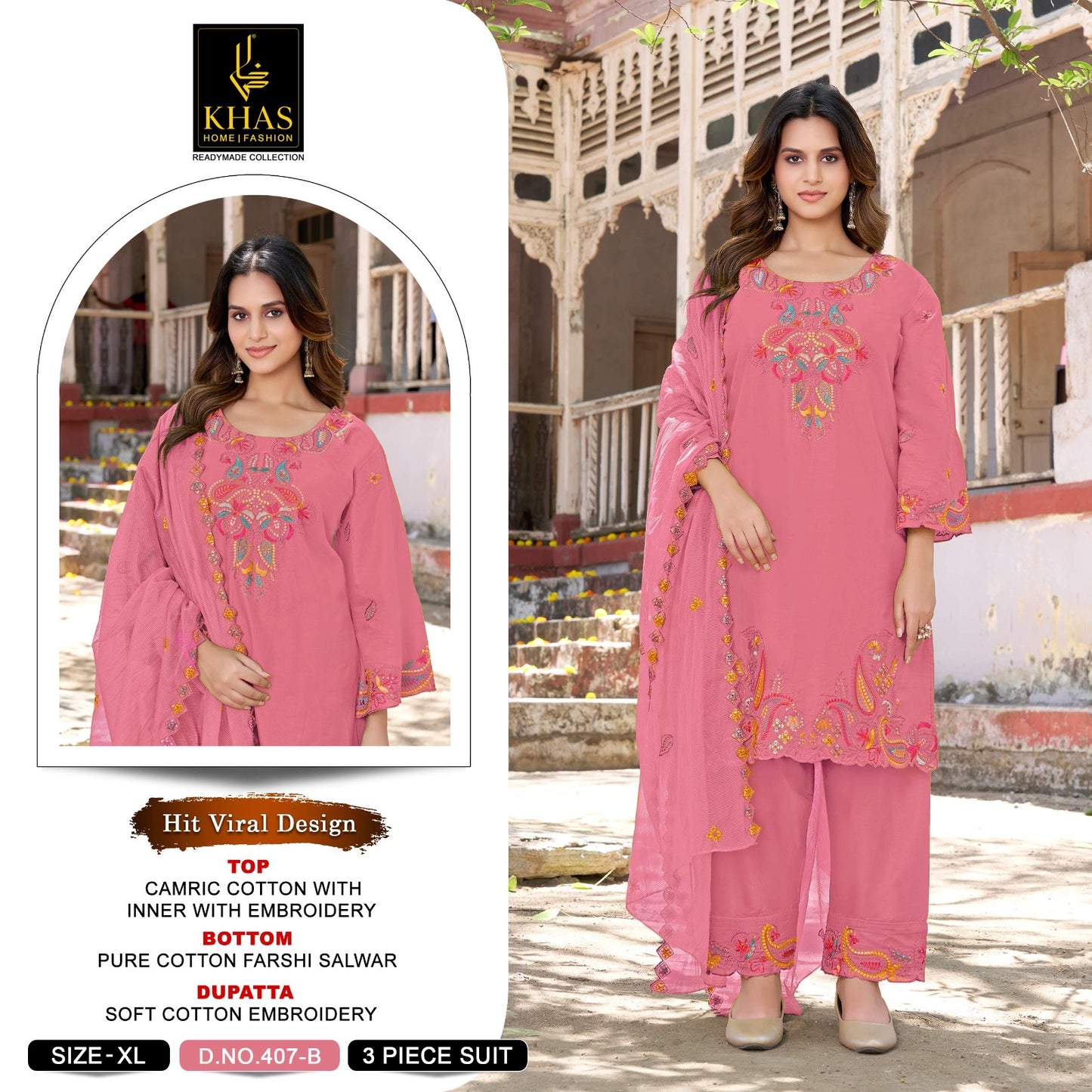 D No 407 Abcd Khas Cambric Cotton Pakistani Readymade Suits Wholesale Rate