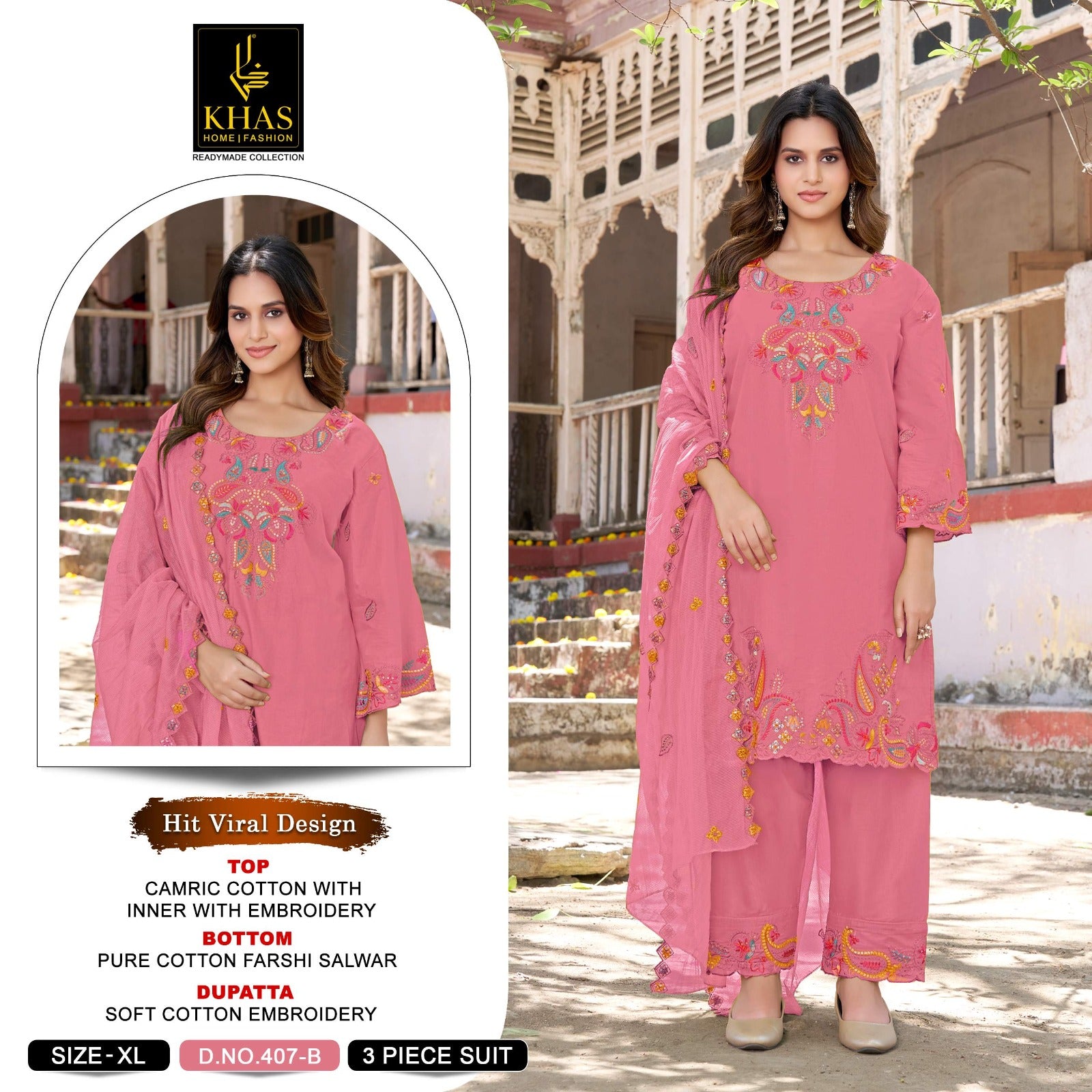 D No 407 Abcd Khas Cambric Cotton Pakistani Readymade Suits Wholesale Rate