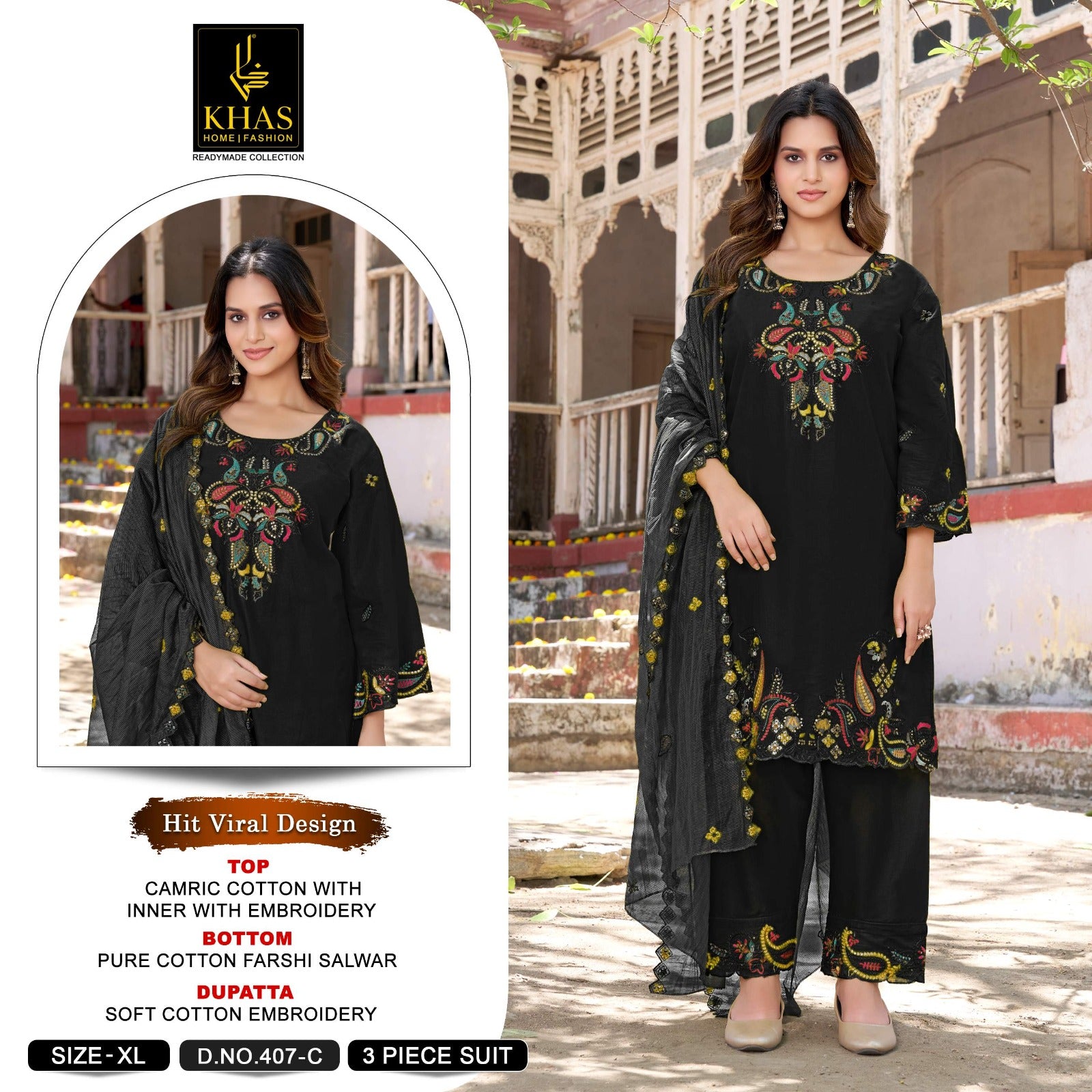 D No 407 Abcd Khas Cambric Cotton Pakistani Readymade Suits Wholesale Rate