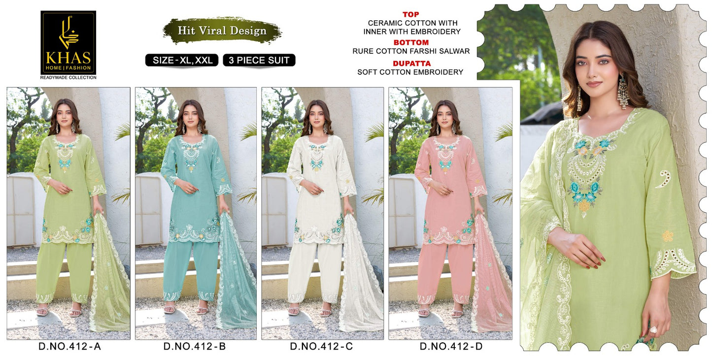 D No 412 Khas Cambric Cotton Pakistani Readymade Suits Wholesaler Ahmedabad