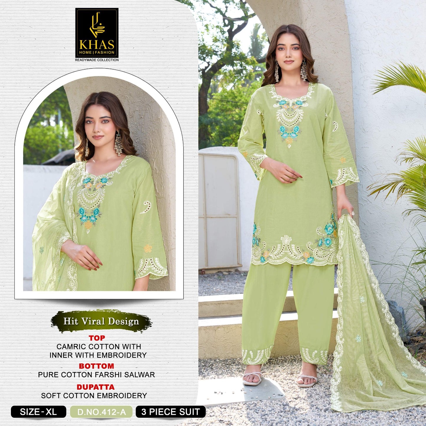 D No 412 Khas Cambric Cotton Pakistani Readymade Suits Wholesaler Ahmedabad