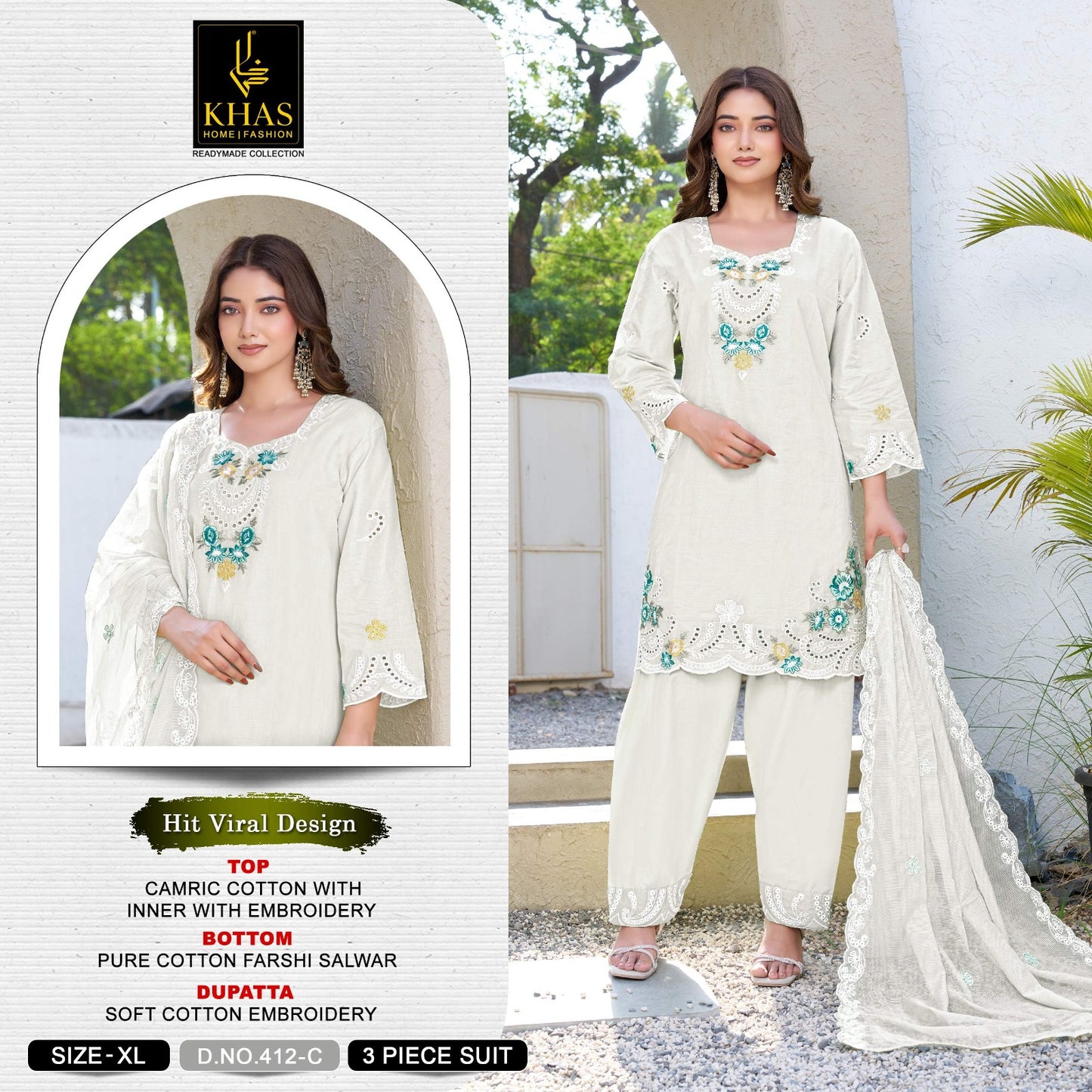 D No 412 Khas Cambric Cotton Pakistani Readymade Suits Wholesaler Ahmedabad