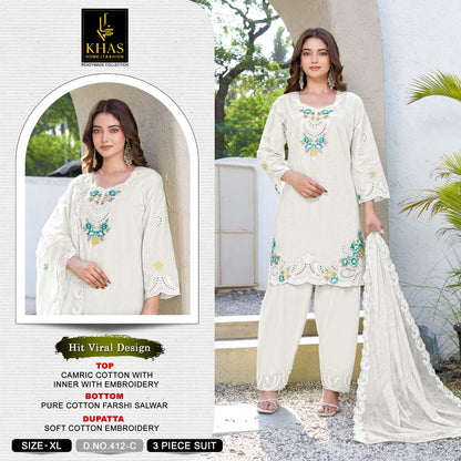 D No 412 Khas Cambric Cotton Pakistani Readymade Suits Wholesaler Ahmedabad