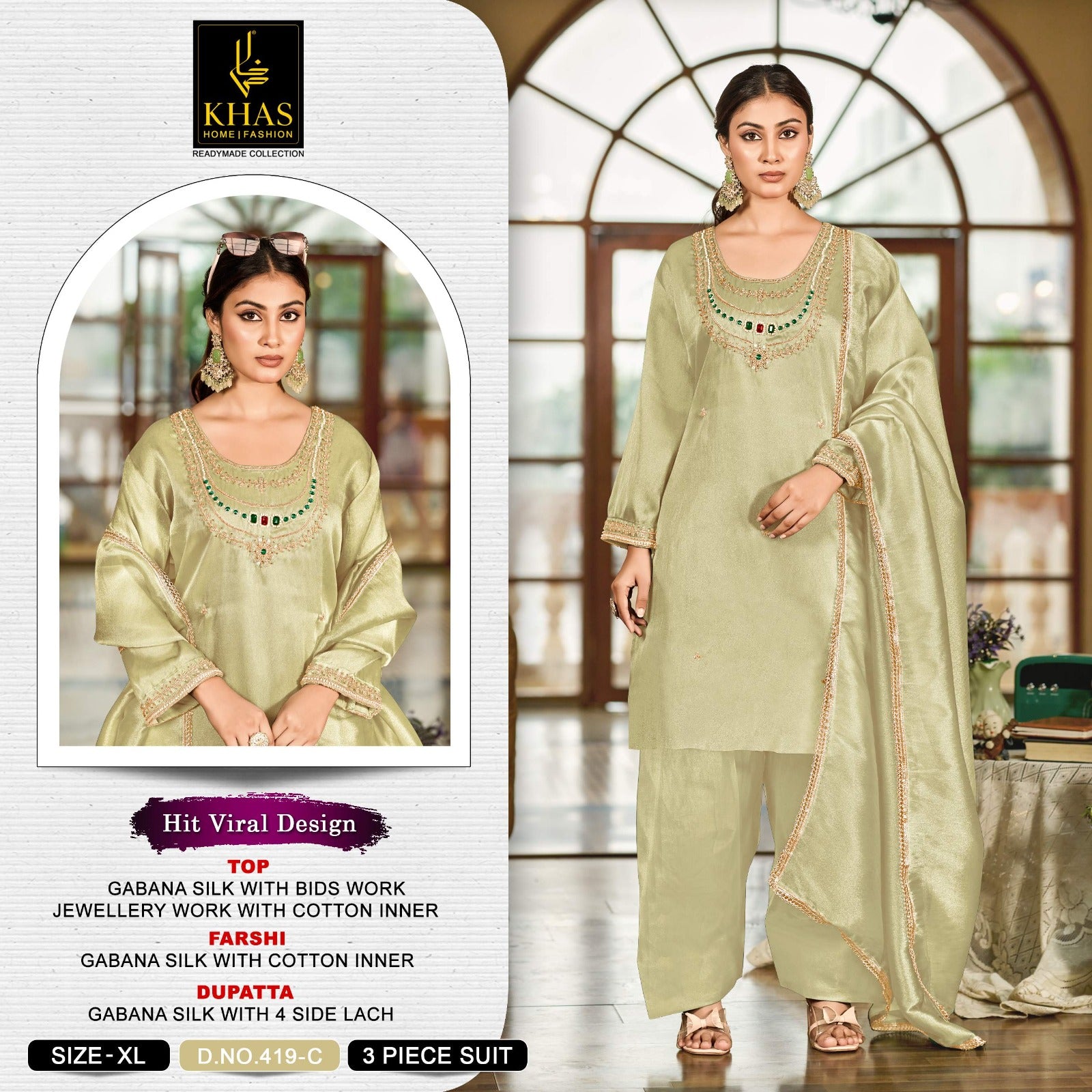 D No 419 Khas Gabana Silk Pakistani Readymade Suits Manufacturer Gujarat