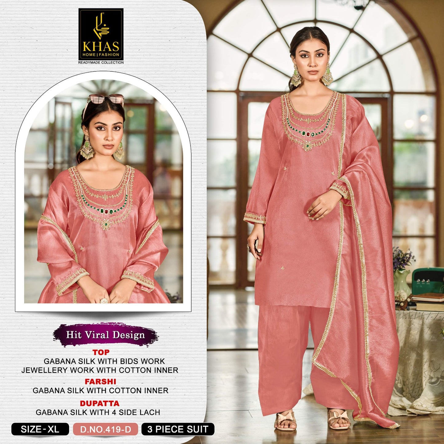 D No 419 Khas Gabana Silk Pakistani Readymade Suits Manufacturer Gujarat
