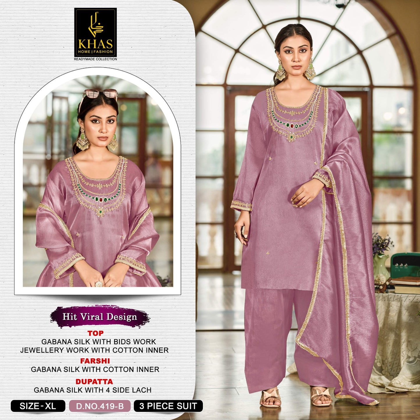 D No 419 Khas Gabana Silk Pakistani Readymade Suits Manufacturer Gujarat