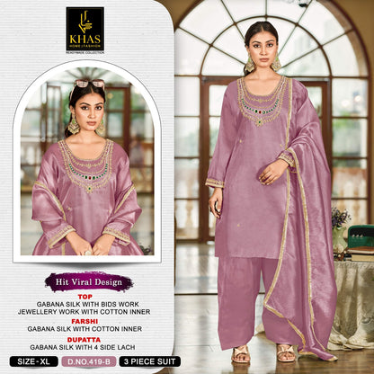 D No 419 Khas Gabana Silk Pakistani Readymade Suits Manufacturer Gujarat