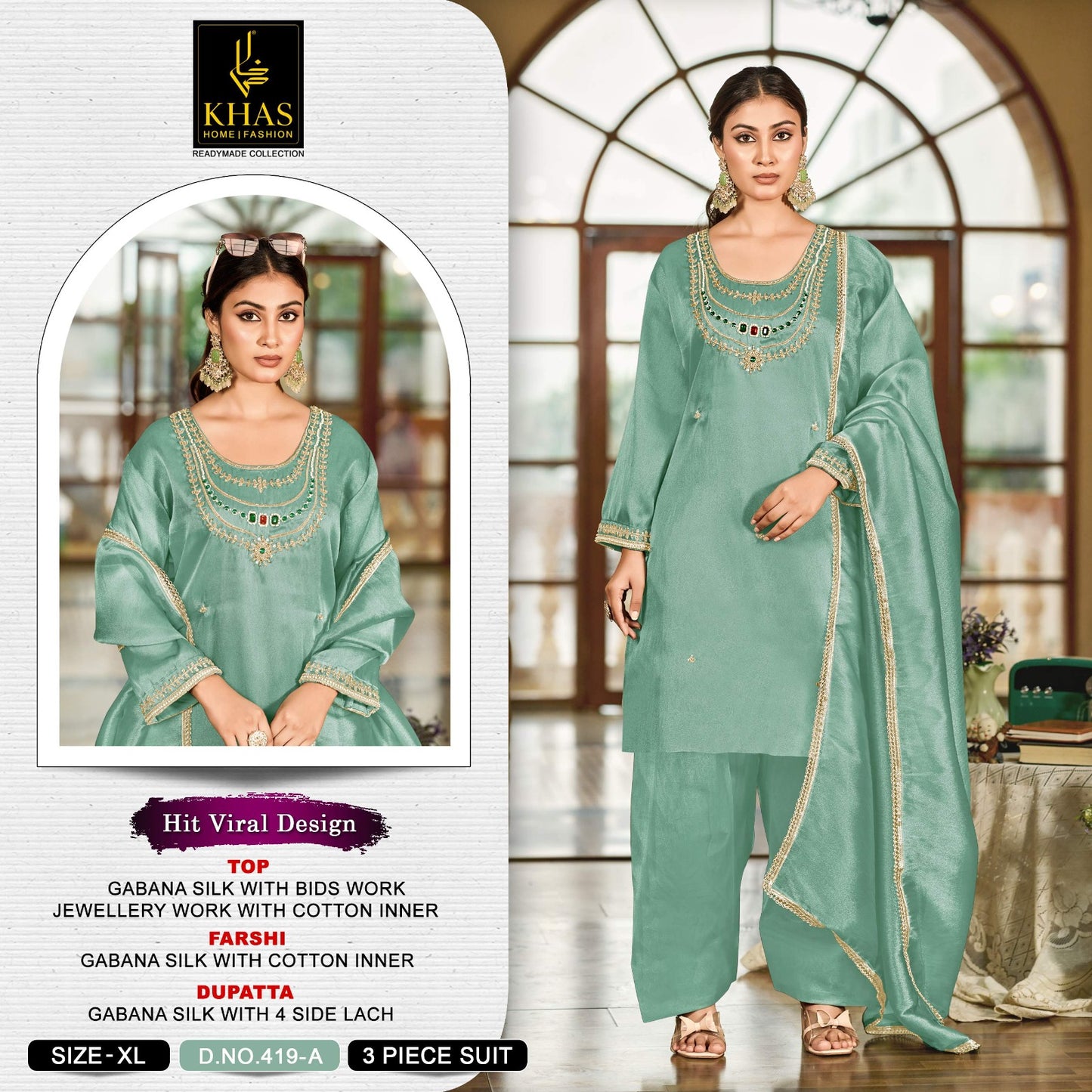 D No 419 Khas Gabana Silk Pakistani Readymade Suits Manufacturer Gujarat