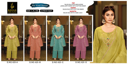 D No 420 Beads Work Khas Salsa Silk Pakistani Readymade Suits Wholesale