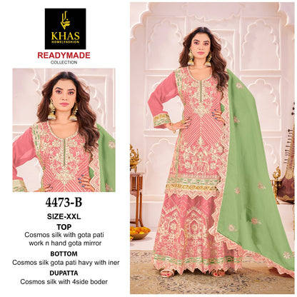 D No 4473 Khas Cosmos Silk Pakistani Readymade Suits Wholesaler Gujarat