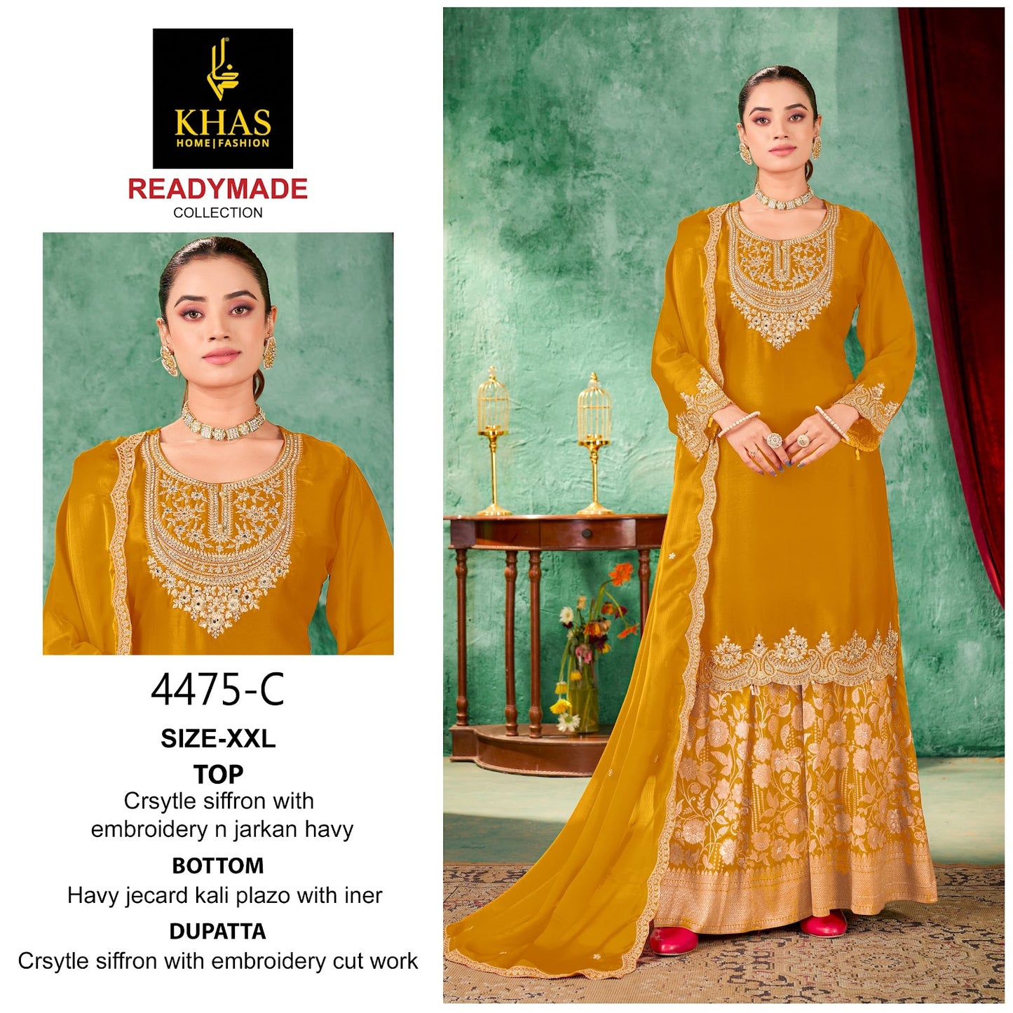 D No 4475 Khas Chiffon Pakistani Readymade Suits Supplier