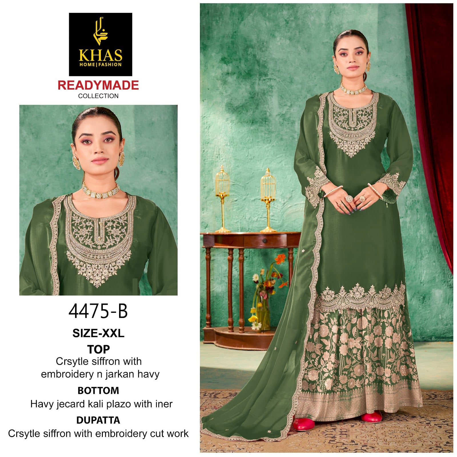 D No 4475 Khas Chiffon Pakistani Readymade Suits Supplier