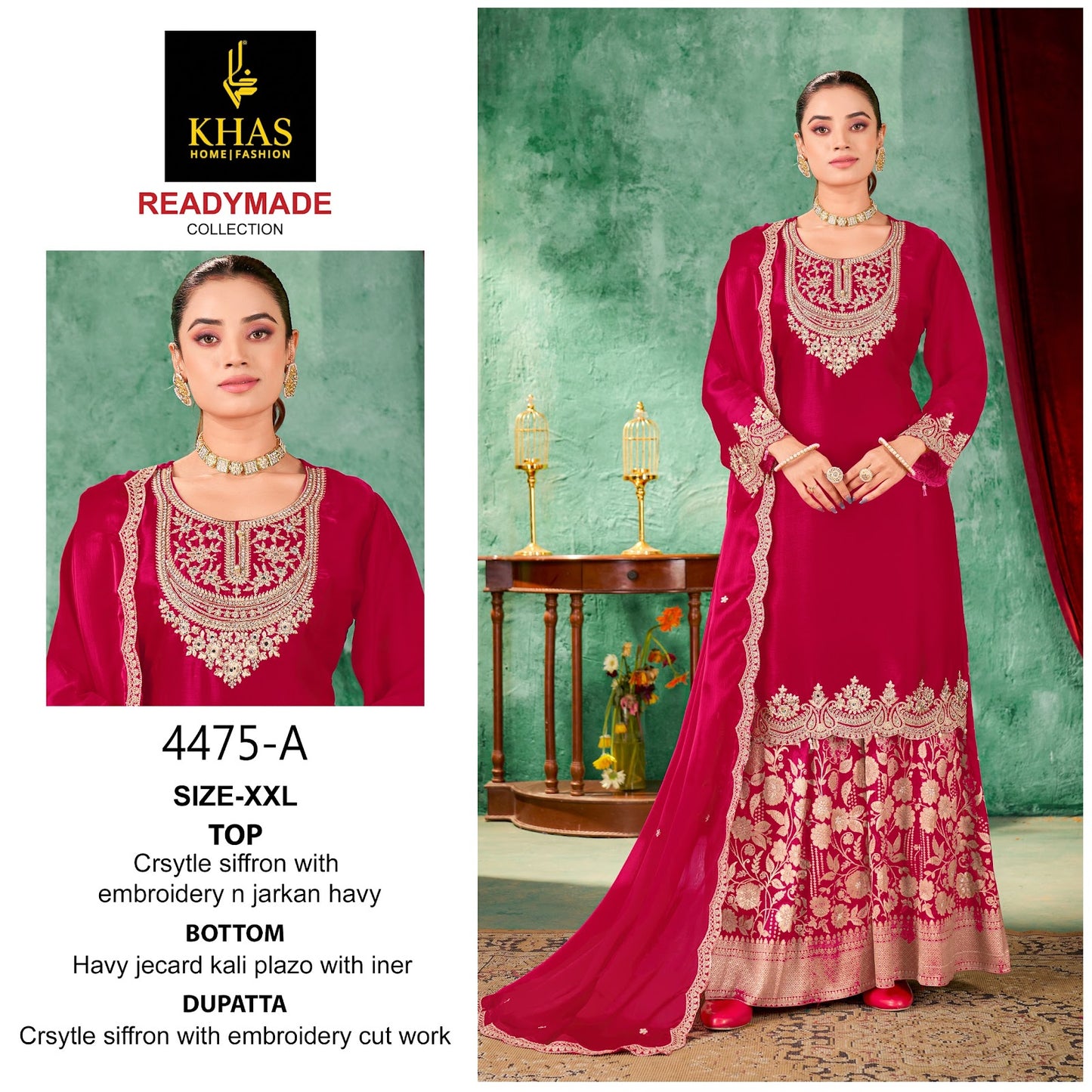 D No 4475 Khas Chiffon Pakistani Readymade Suits Supplier