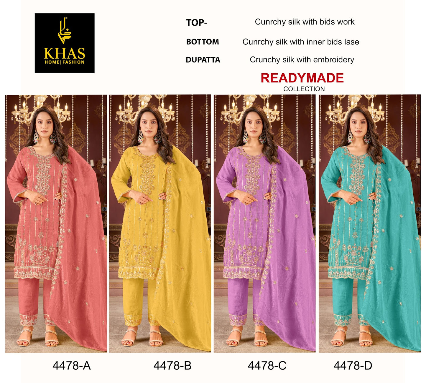 D No 4478 Khas Crunchy Silk Pakistani Readymade Suits Exporter Gujarat