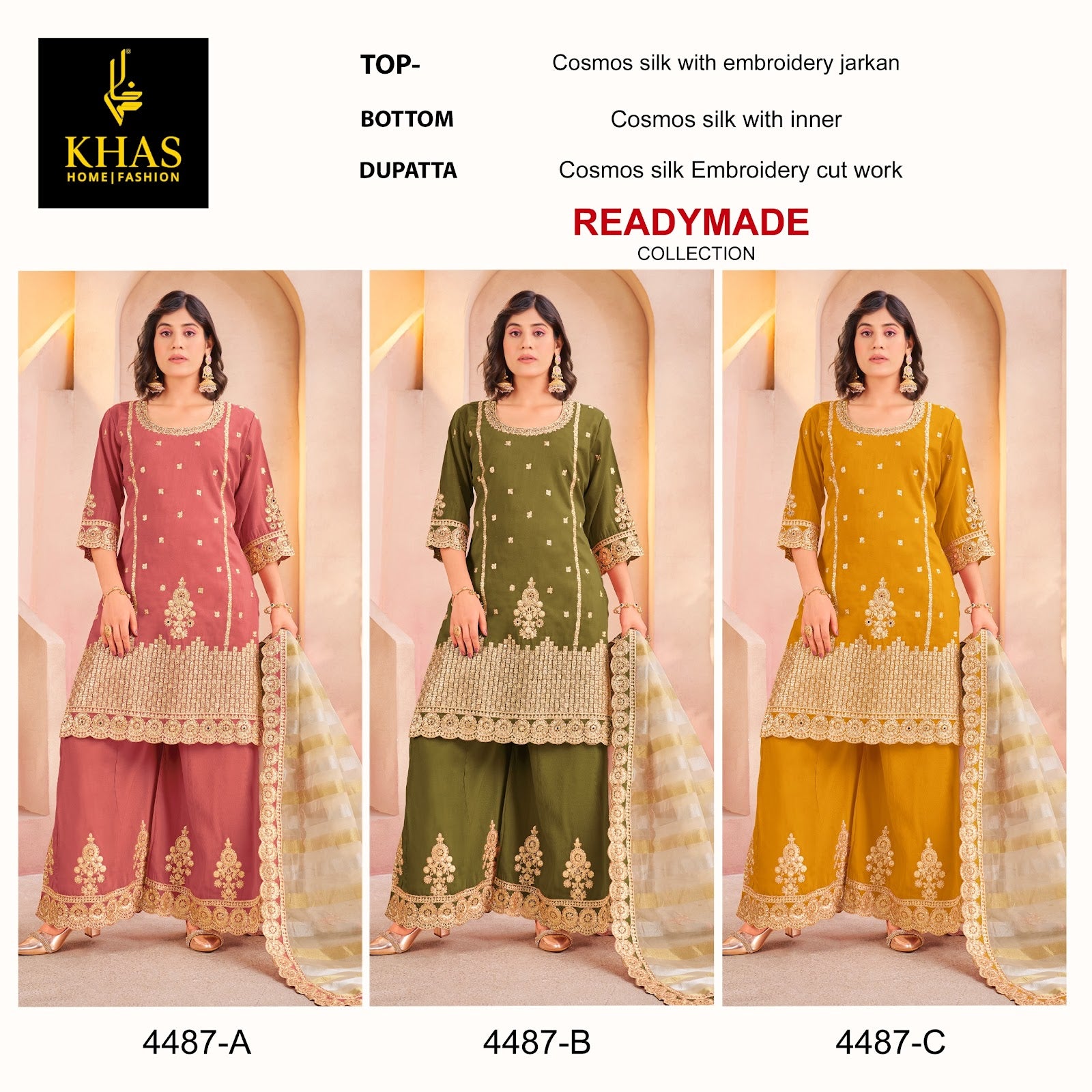 D No 4487 Khas Shimmer Silk Pakistani Readymade Suits Wholesaler India