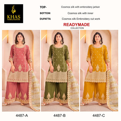 D No 4487 Khas Shimmer Silk Pakistani Readymade Suits Wholesaler India