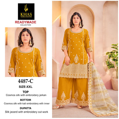 D No 4487 Khas Shimmer Silk Pakistani Readymade Suits Wholesaler India