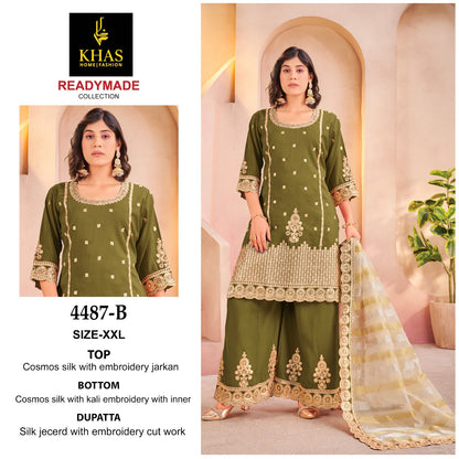 D No 4487 Khas Shimmer Silk Pakistani Readymade Suits Wholesaler India