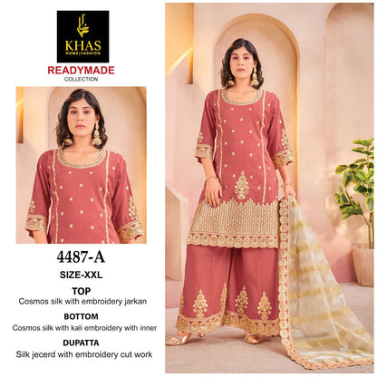 D No 4487 Khas Shimmer Silk Pakistani Readymade Suits Wholesaler India