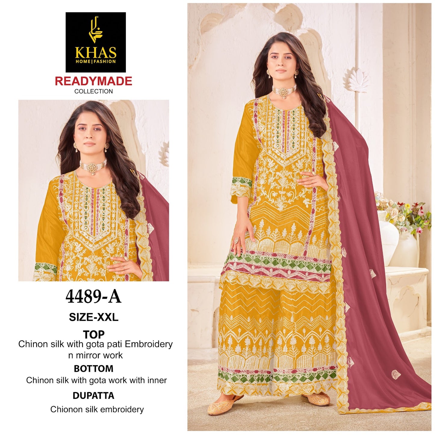 D No 4489 Khas Chinnon Silk Pakistani Readymade Suits Exporter India