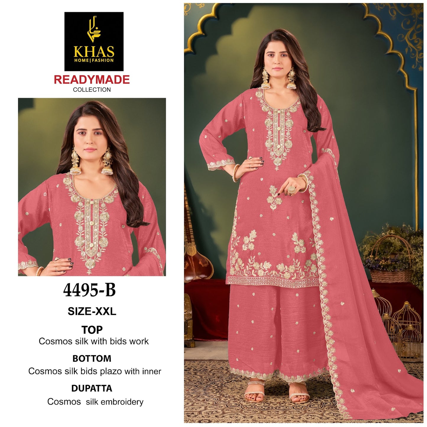 D No 4495 Khas Cosmos Silk Pakistani Readymade Suits Manufacturer Ahmedabad