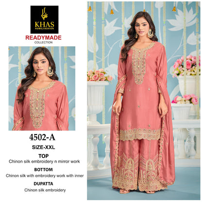 D No 4502 Khas Chinnon Silk Pakistani Readymade Suits Wholesaler India