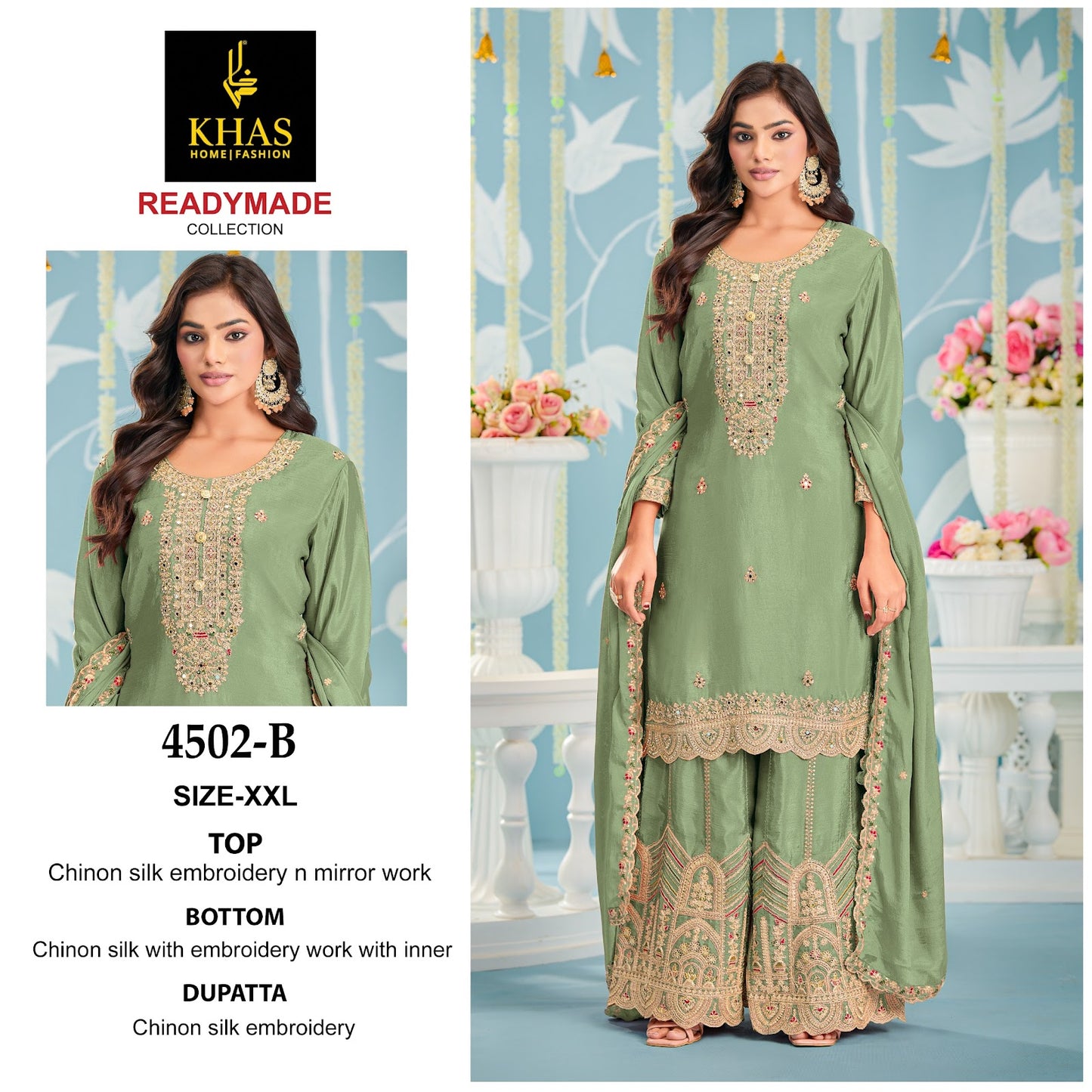 D No 4502 Khas Chinnon Silk Pakistani Readymade Suits Wholesaler India