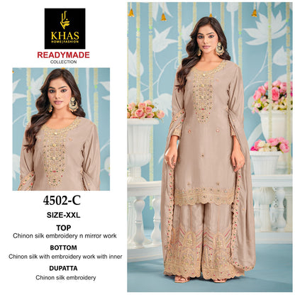 D No 4502 Khas Chinnon Silk Pakistani Readymade Suits Wholesaler India