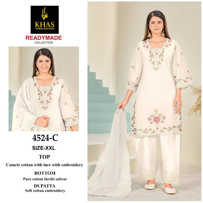 D No 4524 Khas Cambric Cotton Pakistani Readymade Suits Wholesaler