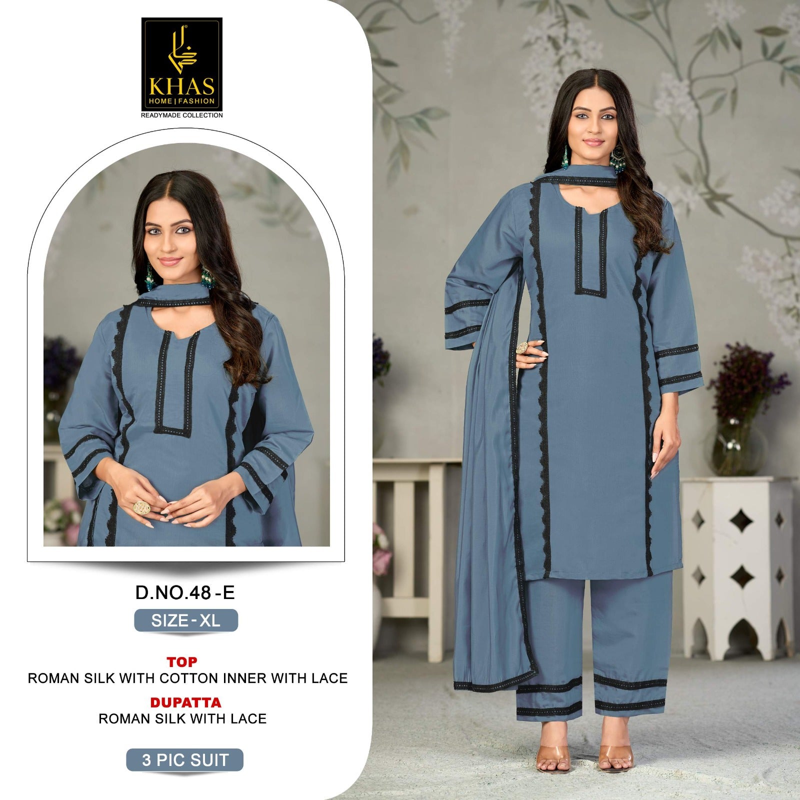 D No 48 Khas Roman Silk Pakistani Readymade Suits Wholesale Price