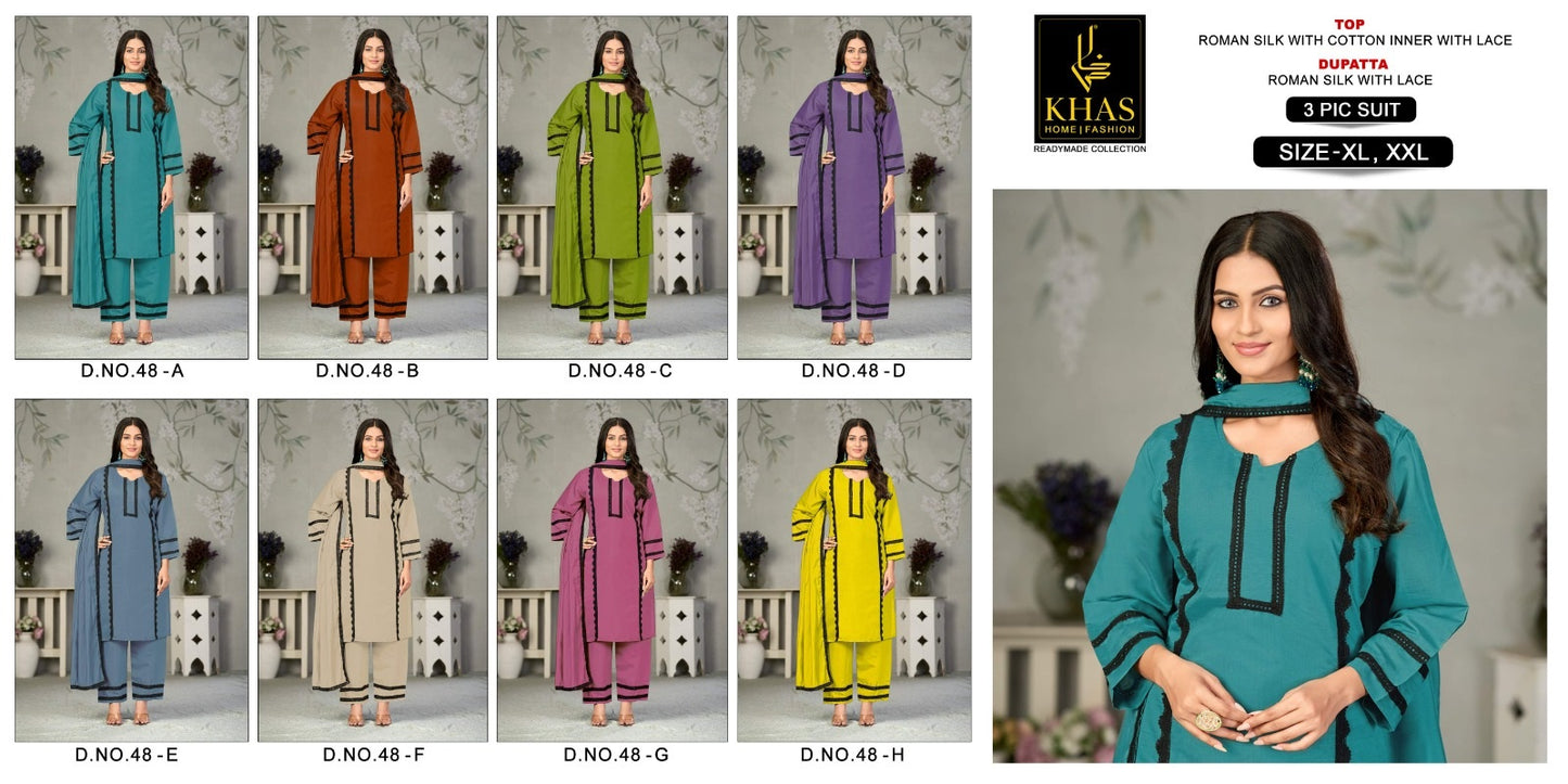 D No 48 Khas Roman Silk Pakistani Readymade Suits Wholesale Price