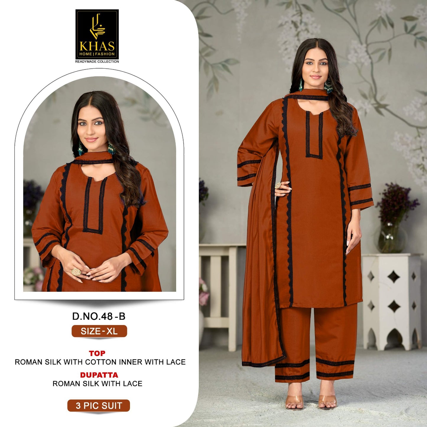 D No 48 Khas Roman Silk Pakistani Readymade Suits Wholesale Price